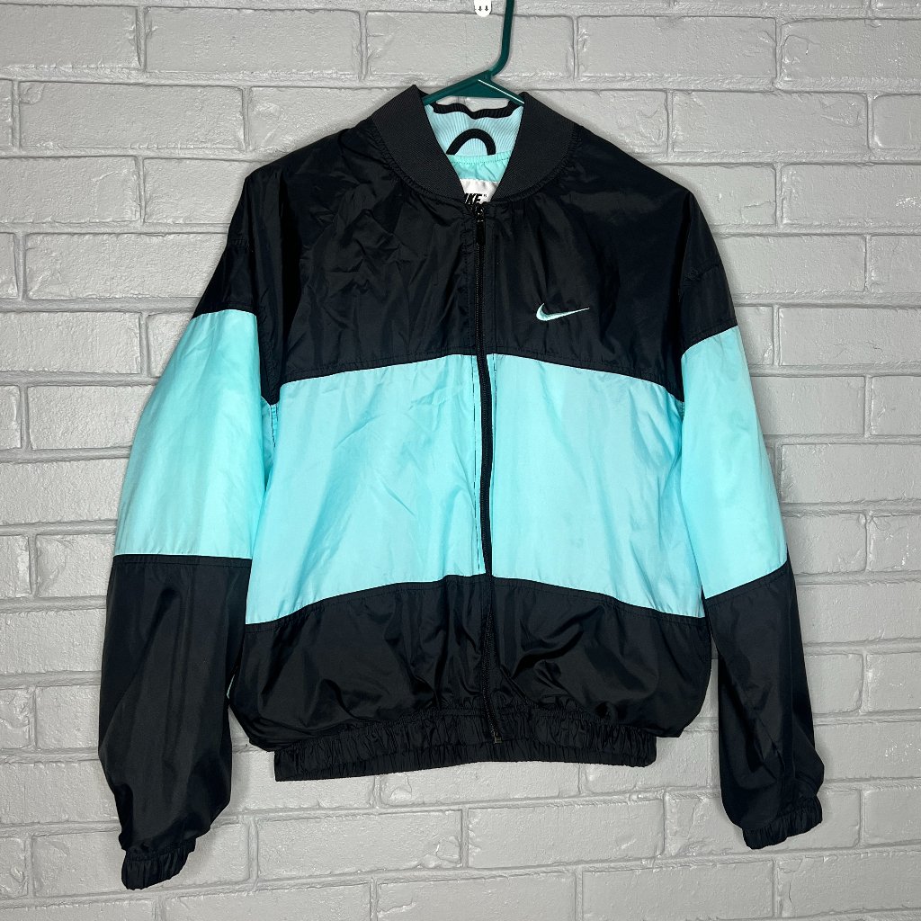 Vintage Women's Nike Colorblock Black And Blue Windbreaker Jacket Size Medium
